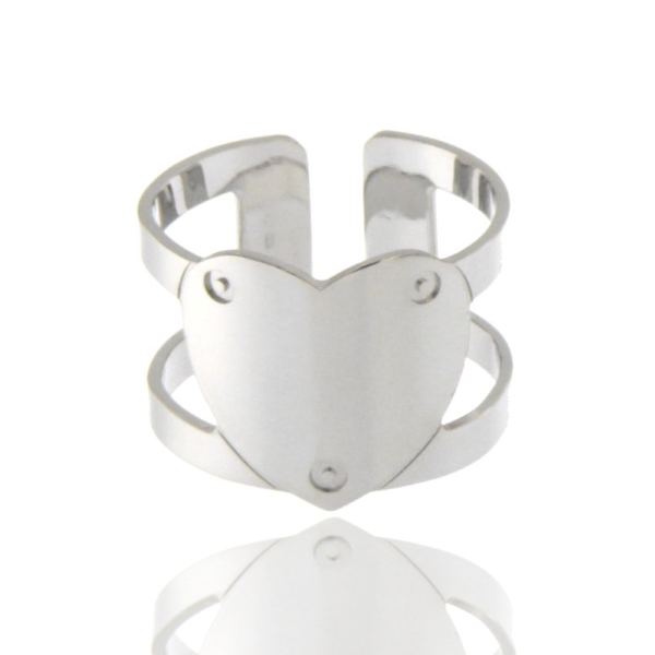 ANELLO A FASCIA CON CUORE IN ARGENTO RODIATO TIT 925‰  MISURA REGOLABILE