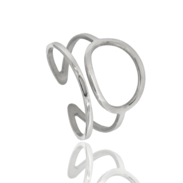 ANELLO FASCIA TRAFORATA CON OVALE IN ARGENTO RODIATO TIT 925‰ MISURA REGOLABILE