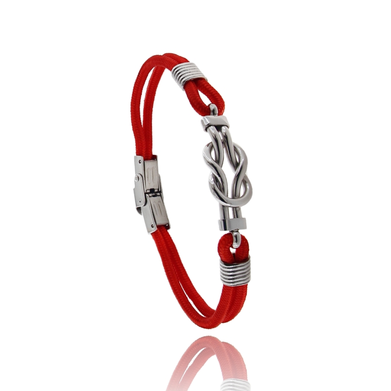 BRACCIALE CON NODO MARINO IN ACCIAIO E CORDA ROSSA CM 21