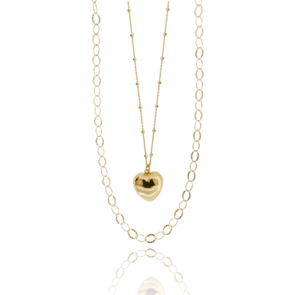 COLLANA A 2 FILI DEGRADE CON CUORE IN ARGENTO DORATO TIT 925‰ CM 40