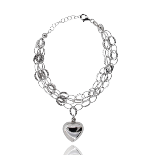 BRACCIALE A 2 FILI DEGRADE CON CUORE IN ARGENTO RODIATO TIT 925‰ CM 17-19