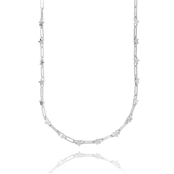COLLANA CON STELLE IN ARGENTO RODIATO TIT 925‰ CM 45