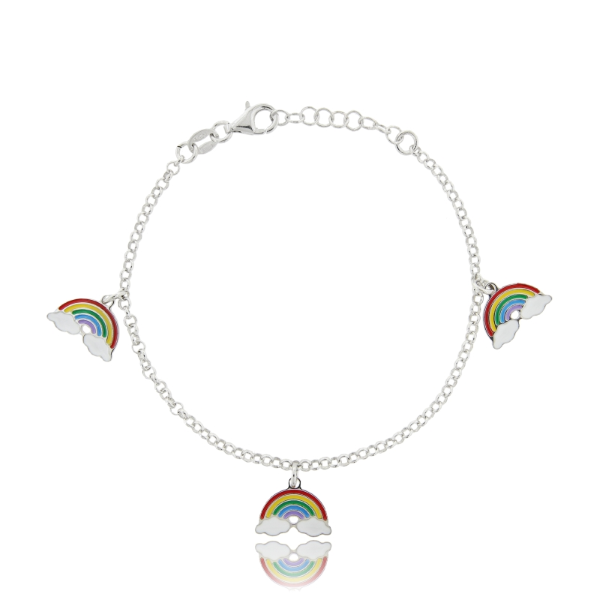 BRACCIALE ROLO' CON 3 ARCOBALENI PENDENTI IN ARGENTO  TIT 925 E SMALTO CM 17-19