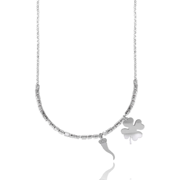 COLLANA ROLO' CON PEPITE E CIONDOLI IN ARGENTO RODIATO TIT 925 CM 45