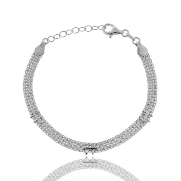 BRACCIALE MAGLIA BISMARK CON ANCORE IN ARGENTO TIT 925‰ CM 17-20