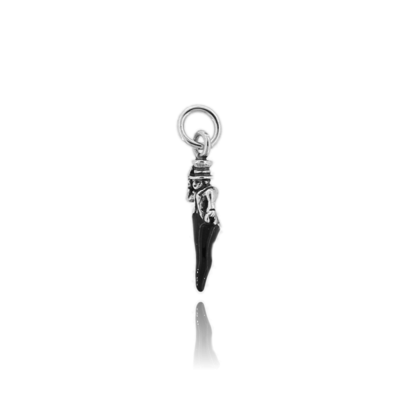CIONDOLO CORNO GOBBO CON FERRO DI CAVALLO MM 28 IN ARGENTO MICROFUSO BRUNITO CON SAMALTO NERO TIT 800‰