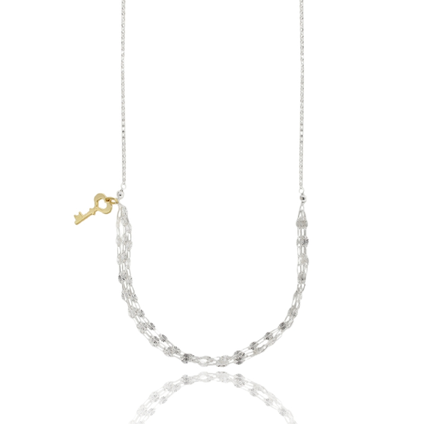 COLLANA CON CHIAVE IN ARGENTO BIANCO E DORATO TIT 925‰ CM 38-42
