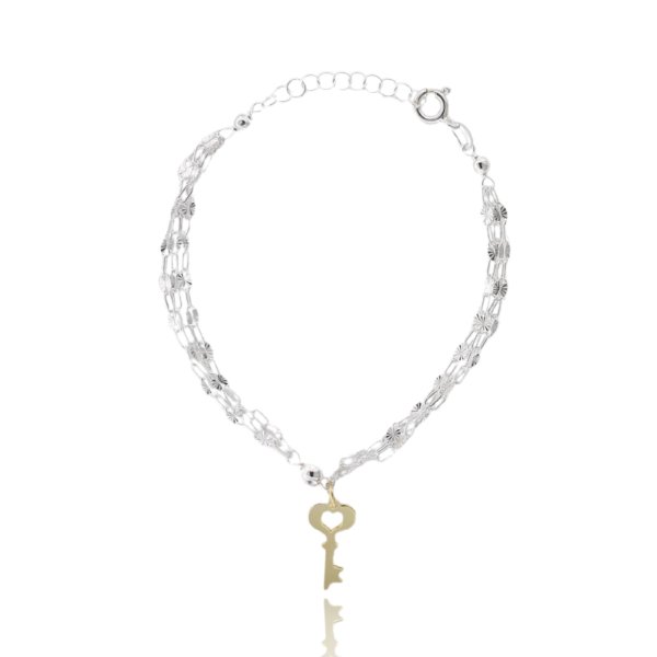 BRACCIALE CON CHIAVE IN ARGENTO BIANCO E DORATO TIT 925‰ CM 17-19