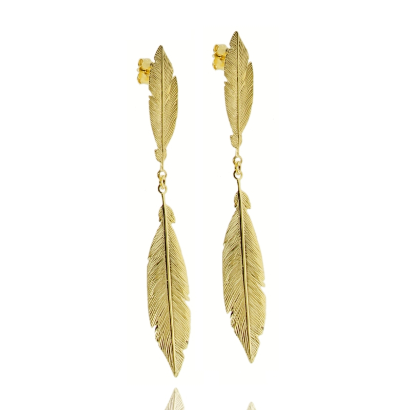ORECCHINI DOPPIA PIUMA MM 72X10 IN ARGENTO DORATO TIT 925