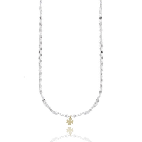 COLLANA CON QUADRIFOGLO IN ARGENTO BIANCO E DORATO TIT 925‰ CM 38-42