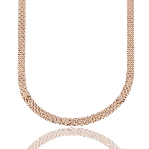 COLLANA MAGLIA BISMARK CON STELLE IN ARGENTO ROSATO TIT 925‰ CM 38-43