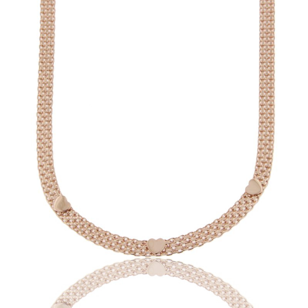 COLLANA MAGLIA BISMARK CON CUORI IN ARGENTO ROSATO TIT 925‰ CM 38-43