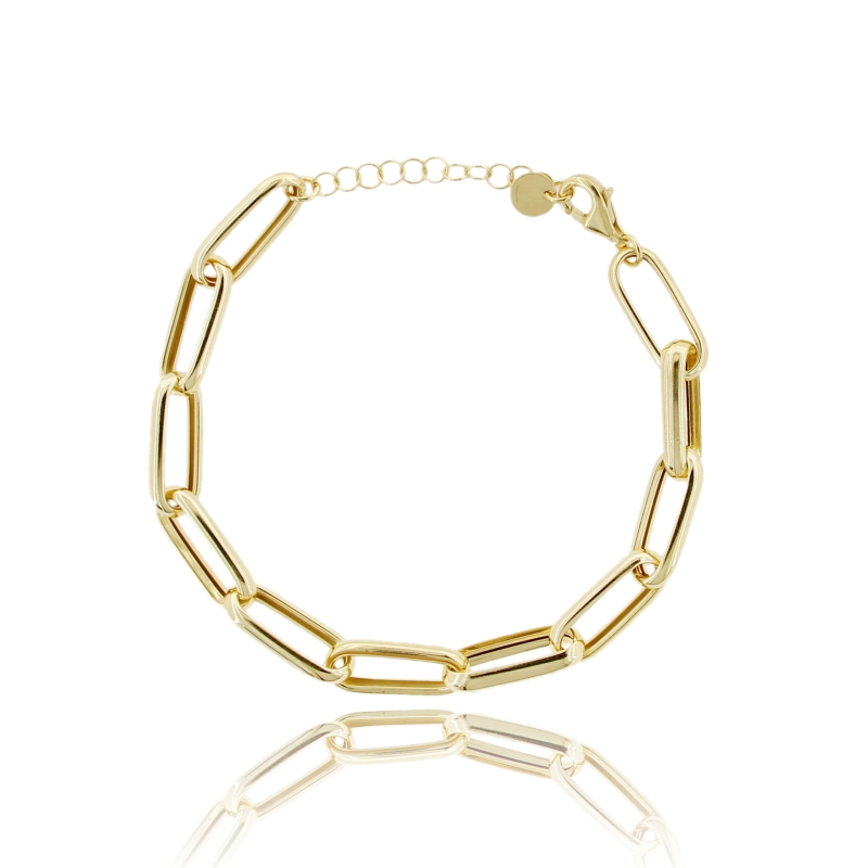 BRACCIALE FORZATINA A LASTRA MM 17X7 CON MAGLIA MARINA IN ARGENTO DORATO TIT 925 CM 18-21