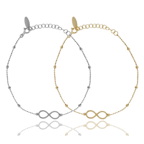 BRACCIALE CATENA CON SFERE E INFINITO IN ARGENTO TIT 925 CM 18-21