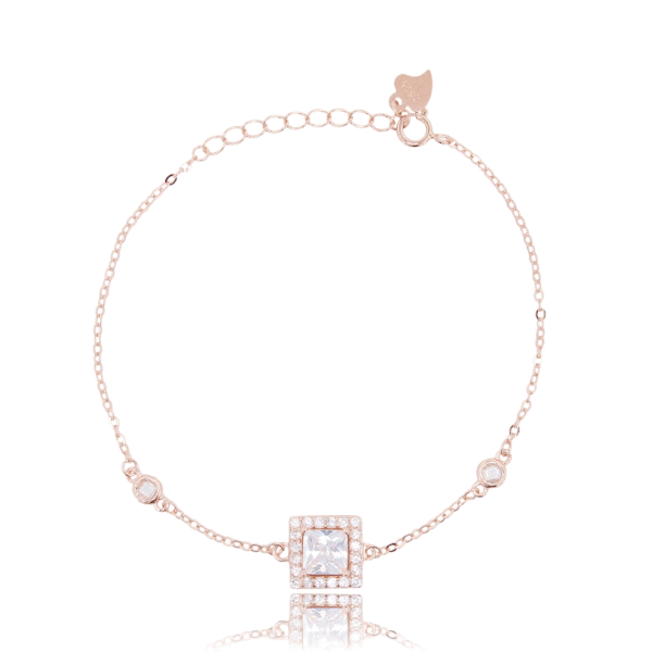 BRACCIALE FORZATINA CON QUADRATO IN ARGENTO TIT 925 E ZIRCONI BIANCHI CM 17-20