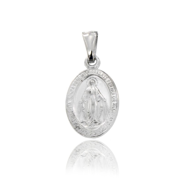 CIONDOLO MADONNINA MIRACOLOSA OVALE IN ARGENTO TIT 925‰