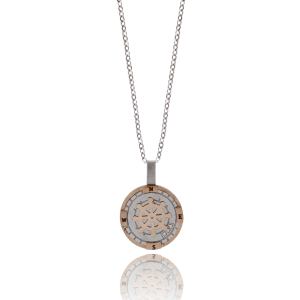 COLLANA FORZATINA CM 50 CON SIMBOLO IN ACCIAIO BICOLORE E ZIRCONI