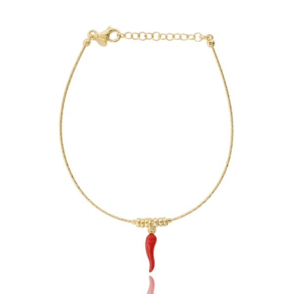 BRACCIALE SEMIRIGIDO DIAMANTATO CON CORNO SMALTATO ROSSO IN ARGENTO TIT 925 CM 17-20