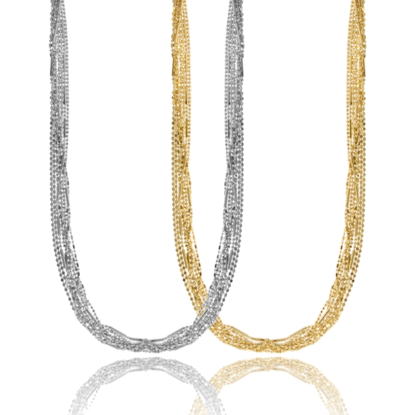 COLLANA PALLINE E SEGMENTI DIAMANTATI MULTIFILO IN ARGENTO TIT 925 CM 40-45