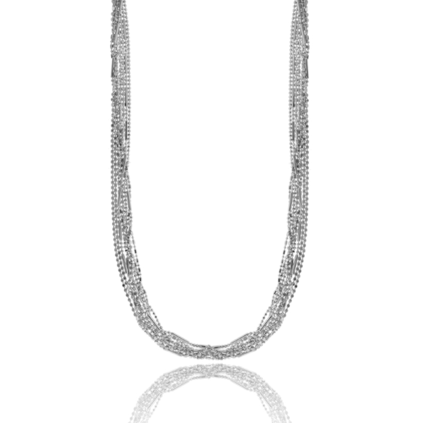 COLLANA PALLINE E SEGMENTI DIAMANTATI MULTIFILO IN ARGENTO TIT 925 CM 40-45