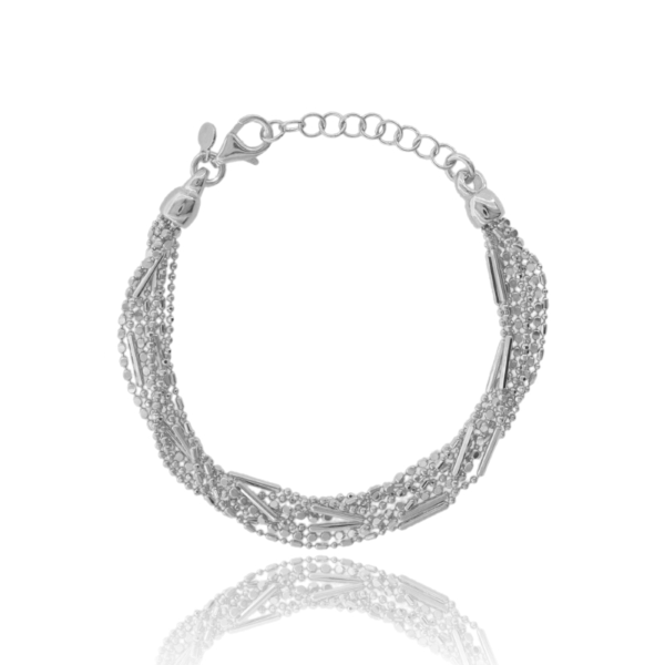 BRACCIALE PALLINE E SEGMENTI DIAMANTATI MULTIFILO IN ARGENTO TIT 925 CM 17-19