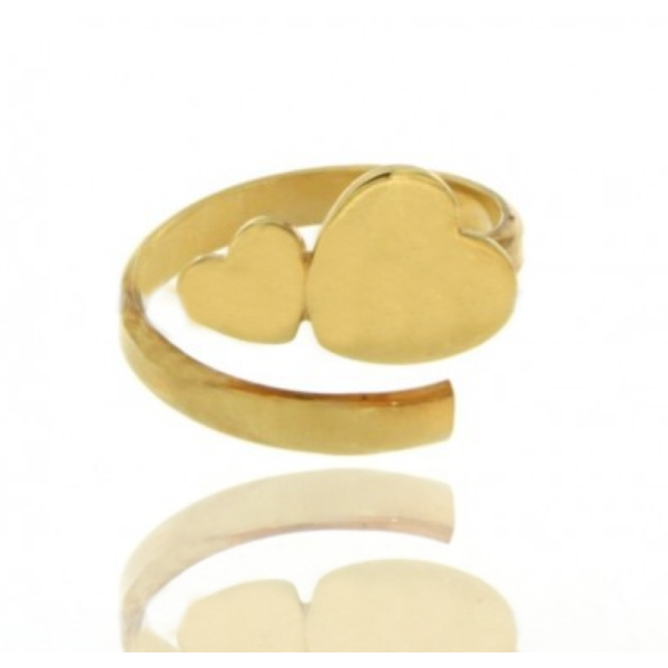 ANELLO FASCETTA MM 3 CONTRARIE CON CUORICINI IN ARGENTO DORATO TIT 925 MISURA REGOLABILE