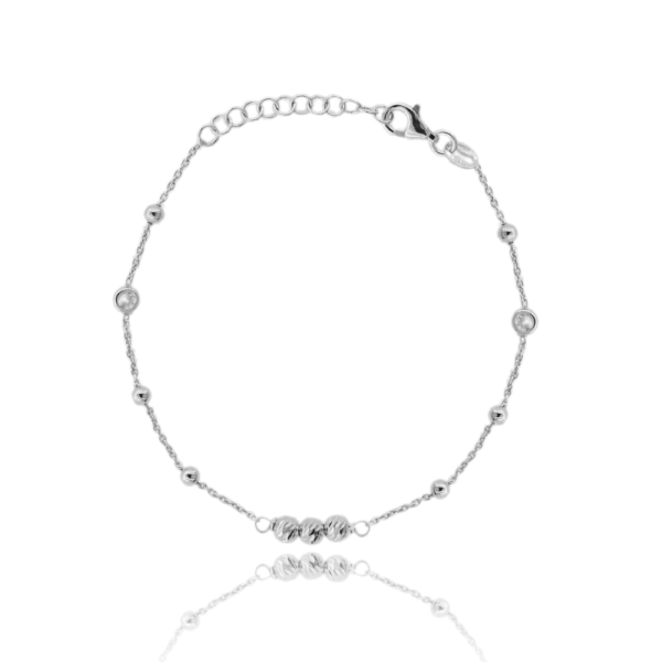 BRACCIALE FORZATINA CON SFERE DIAMANTATE IN ARGENTO TIT 925 E ZIRCONI CM 17-19
