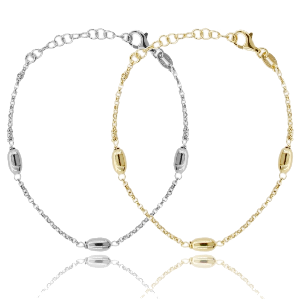 BRACCIALE ROLO' CON OLIVETTE MM 4 ALTERNATE IN ARGENTO TIT 925 CM 17-19