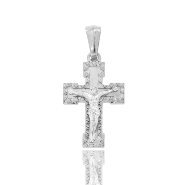 CIONDOLO CROCE DIAMANTATA CON CRISTO MM 24X15 IN ARGENTO  RODIATO TIT 925‰