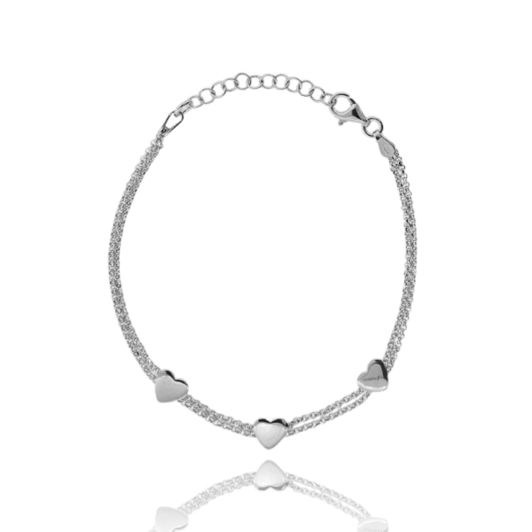 BRACCIALE ROLO' A 2 FILI CON 3 CUORI IN ARGENTO TIT 925‰ CM 17-19