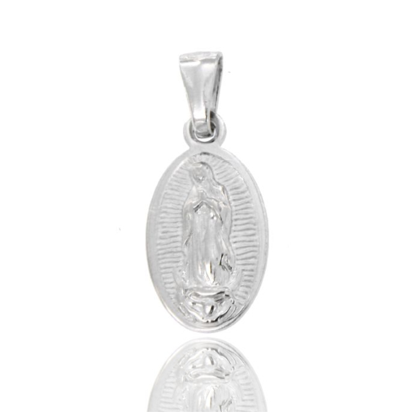 CIONDOLO OVALE MM 21X11 MADONNA GUADALUPE IN ARGENTO RODIATO TIT 925‰