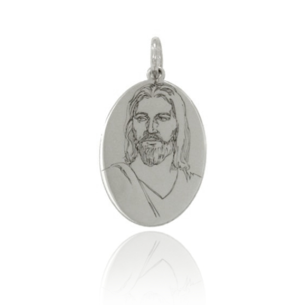CIONDOLO OVALE MM 20X12 CON GESU' CRISTO IN ARGENTO RODIATO TIT 925