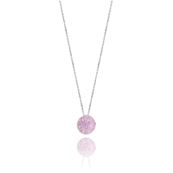 COLLANA FORZATINA CM 45 SEMISFERA 16 MM CON ZIRCONI IN ARGENTO RODIATO TIT 925