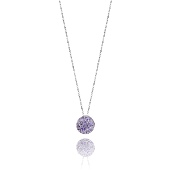 COLLANA FORZATINA CM 45 SEMISFERA 16 MM CON ZIRCONI IN ARGENTO RODIATO TIT 925