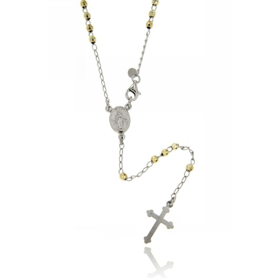 COLLANA ROSARIO RODIATA CON PALLINA FACCETTATA DA MM 3 PLACCATA ORO GIALLO CM 45 IN ARGENTO TIT 925‰