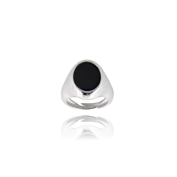 ANELLO CON PIETRA OVALE MM 15X12 IN ONICE E AG RODIATO TIT 925‰ MISURA REGOLABILE DA 13