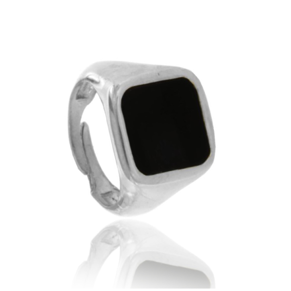 ANELLO UOMO CON PIETRA QUADRATA MM 15X16 IN ONICE E AG RODIATO TIT 925‰ MISURA REGOLABILE DA 20