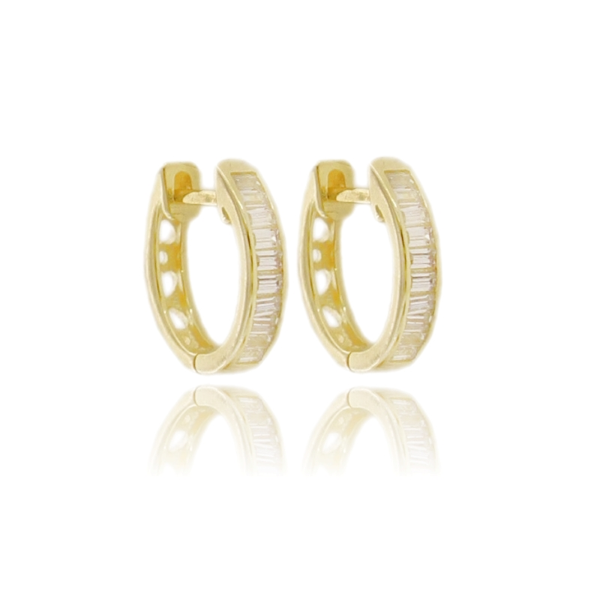 ORECCHINI A CERCHIO DIAMETRO MM 7 CON BAGUETTE DI ZIRCONI IN ARGENTO DORATO TIT 925 