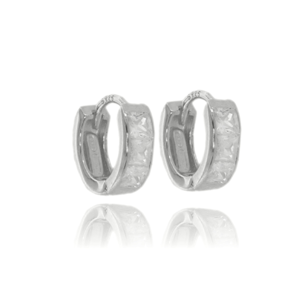 ORECCHINI A CERCHIO DIAMETRO MM 7 CON BAGUETTE DI ZIRCONI IN ARGENTO TIT 925 