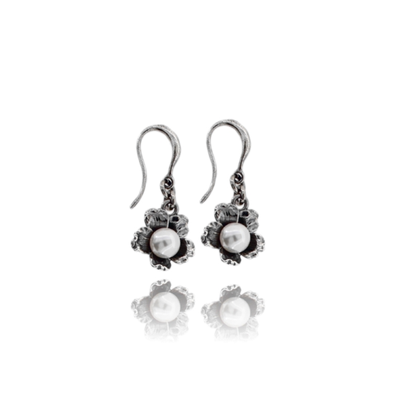 ORECCHINI FIORE IN ARGENTO BRUNITO TIT 800 E PERLE