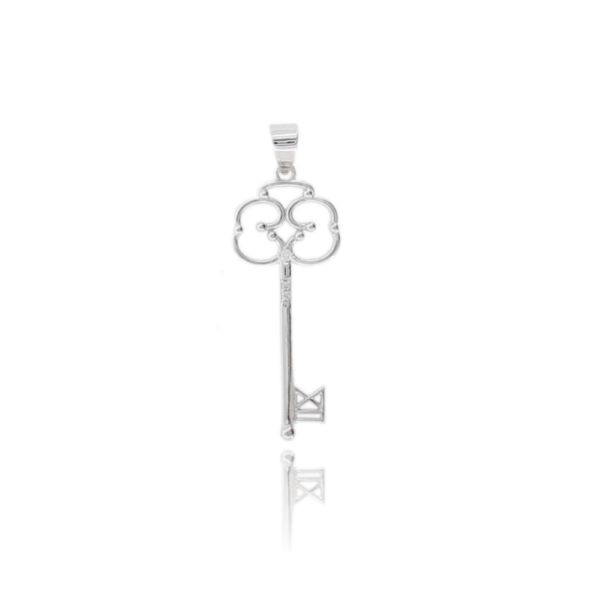 CIONDOLO CHIAVE IN ARGENTO RODIATO TIT 925 E ZIRCONI BIANCHI