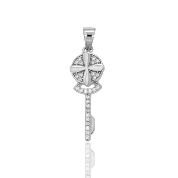 CIONDOLO CHIAVE MM 25X8 IN ARGENTO RODIATO TIT 925‰ E ZIRCONI