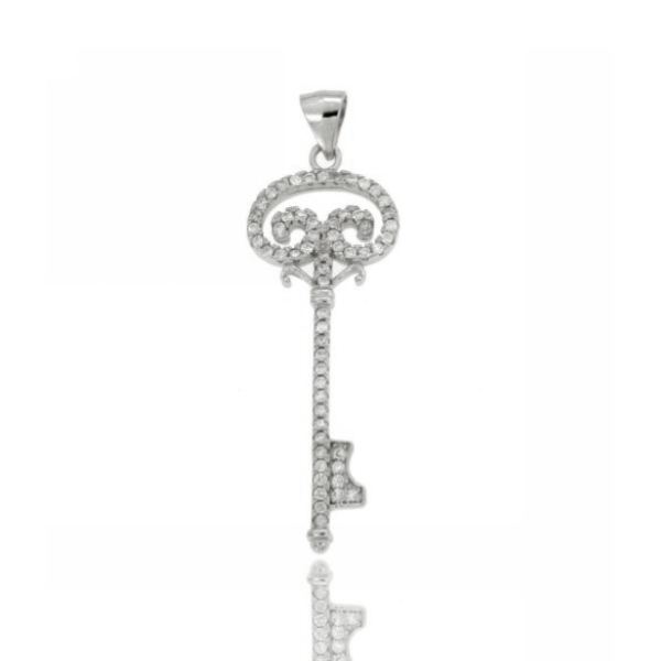 CIONDOLO CHIAVE MM 38,7X14 IN ARGENTO RODIATO TIT 925‰ E ZIRCONI