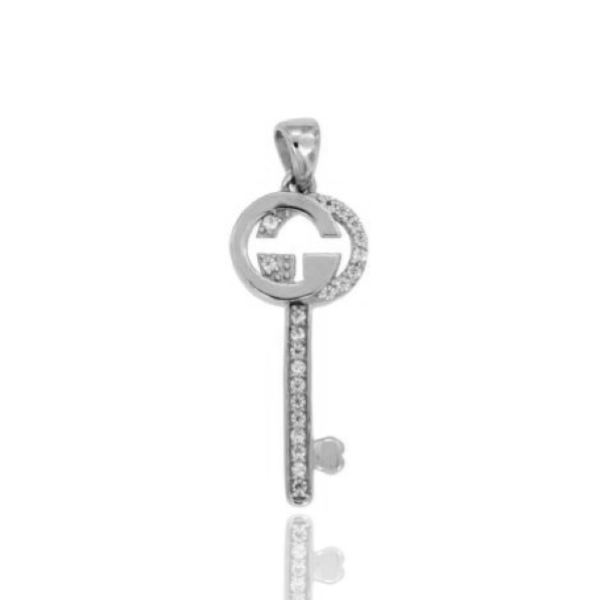 CIONDOLO CHIAVE MM 23X9 CON PAVE' DI ZIRCONI IN ARGENTO RODIATO TIT 925