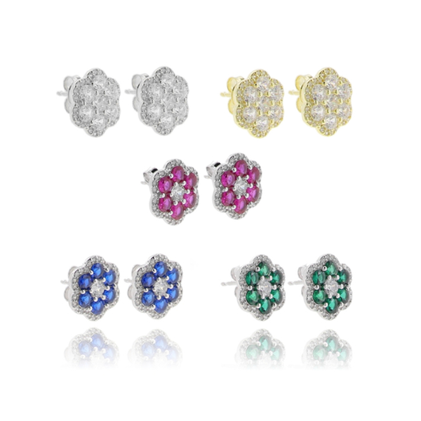 ORECCHINI A LOBO CON FIORE E ZIRCONI BIANCHI IN ARGENTO TIT 925