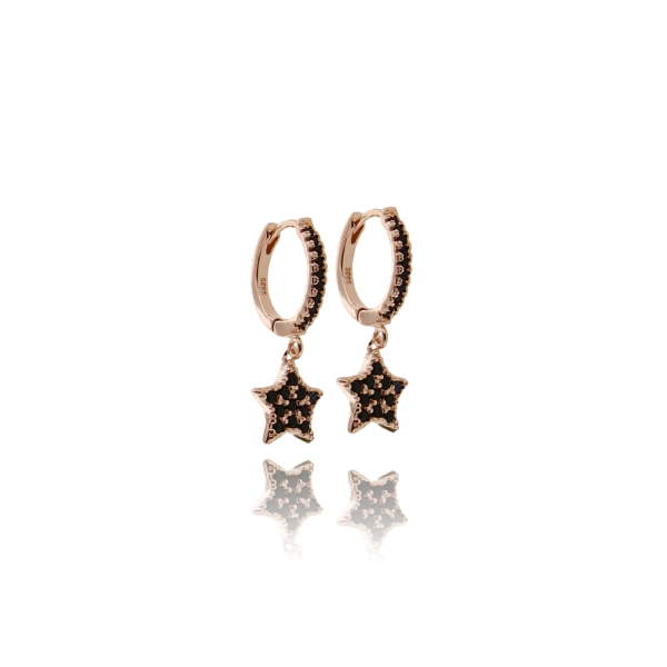 ORECCHINI A CERCHIO CON STELLA PENDENTE IN ARGENTO ROSATO TIT 925 E ZIRCONI NERI