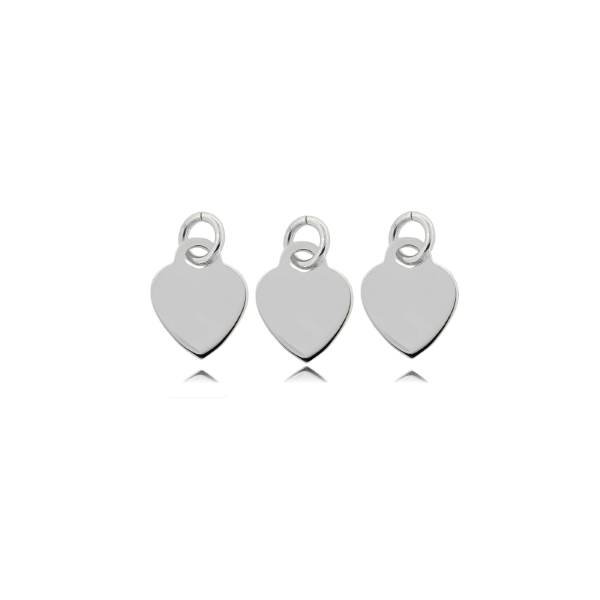 CIONDOLO PZ 3 CUORE MM 8 SPESSORE MM 0,8  PZ 3 IN ARGENTO PLATINATO TIT 925