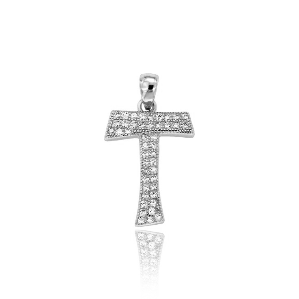 CIONDOLO CROCE TAO MM 20X13 IN ARGENTO RODIATO TIT 925‰ E ZIRCONI