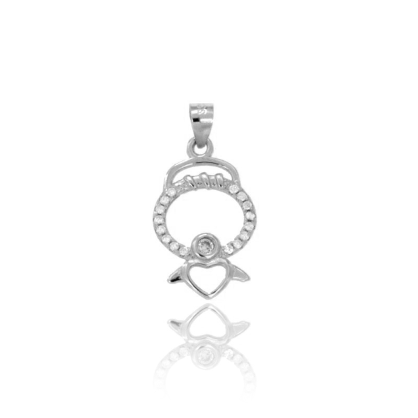 CIONDOLO ANGIOLETTO CON CUORE MM 20X11 IN ARGENTO RODIATO TIT 925‰ E ZIRCONI