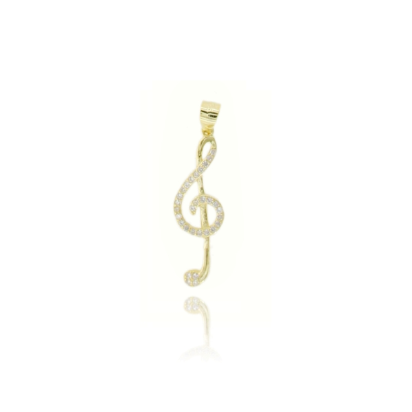 CIONDOLO CHIAVE DI VIOLINO IN ARGENTO DORATO TIT 925 E ZIRCONI BIANCHI